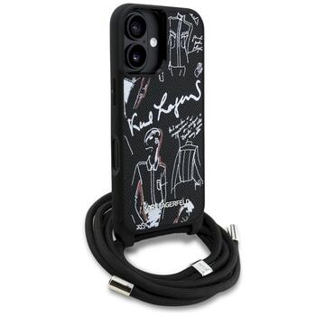 Karl Lagerfeld Crossbody Grained Pattern & Logo MagSafe Защитный чехол для iPhone 16 / чёрный (KLHCP16SPGGRMPCK)