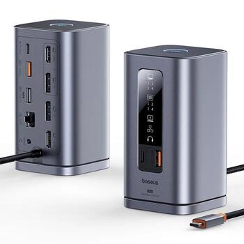 Baseus Spacemate RD1 11-в-1 Док-станция USB-C 2xHDMI 4K@60Hz | 2xDP 4K@60Hz | 2xUSB-A 10Gb/s | USB-C 10Gb/s | RJ45 | USB-A 480Mb/s | USB-C PD | mini jack 3.5mm / серая (B0114600)
