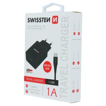 Swissten Travel Smart IC USB 1A зарядное устройство + кабель для передачи данных USB / Micro USB 1.2m (22062000)