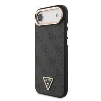 Guess PU Leather 4G Strass Triangle Logo Gold Frame MagSafe Case Защитный чехол для iPhone Air / чёрный (GUHMP17MP4GTDGMK)