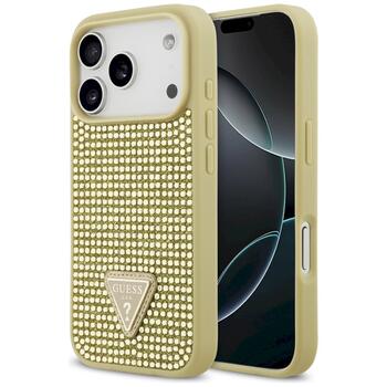 Guess Rhinestone Triangle Logo Case Aizsargapvalks priekš iPhone 17 Pro / zelta (GUHCP17LHDGTPD)