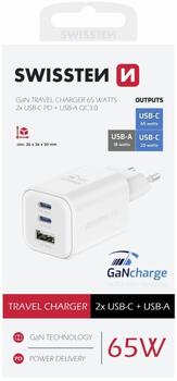 Swissten Travel 3арядное устройство GaN 2x USB-C / PD USB-A / 18W QC / 65W (22071400)