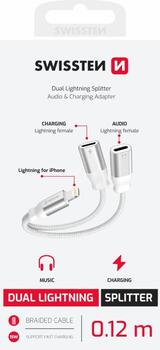 Swissten Textile Lightning Audio Charging Adapteris 2x Lightning 0.12m (73502306)
