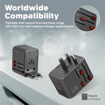 Promate TripMate-36W Универсальное зарядное устройство 36W EU / US / UK / AU (TRIPMATE36W)