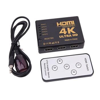 RoGer Высокоскоростной разветвитель HDMI 4K 5 входа HDMI / пульт дистанционного управления / инфракрасный кабель (RG-HDMI-SW5IN1-BK)