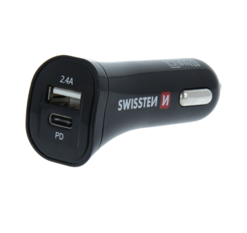 Swissten Power Delivery Auto Lādētājs 12 / 24V / 2.4A / 30W + Micro USB vads 1.5m (SW-CCH-2.4A-30W-B)