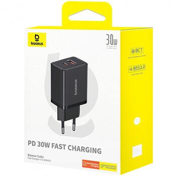 Baseus Cube Pro 30W Зарядное устройство USB-C USB-A / чёрная (CCXF000301)