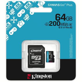 Kingston microSDXC Canvas Go! Plus Gen4 Atmiņas karte / 64GB A2 U3 V30 / + adapter (SDCG4/64GB)