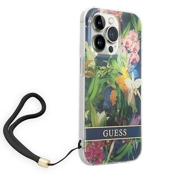 Guess GUOHCP14LHFLSB Flower Strap Aizsargapvalks priekš iPhone 14 Pro 6,1