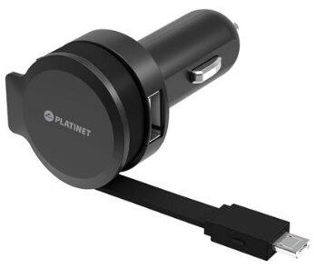 Platinet PLCRRCC Universāls IC Auto Lādētājs USB 2.4A + Izvelkams Micro USB Kabelis (PLCRRCC)