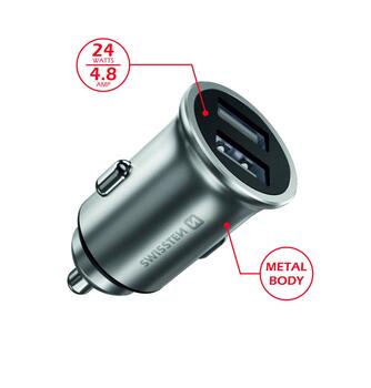 Swissten Metal Премиум Автомобильная зарядка 2 x USB / 4.8A (20115100)