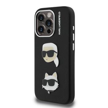 Karl Lagerfeld Grained PU K&CH Heads Case Aizsargapvalks priekš Apple iPhone 15 Pro Max (KLHCP15XPSFDHPK)