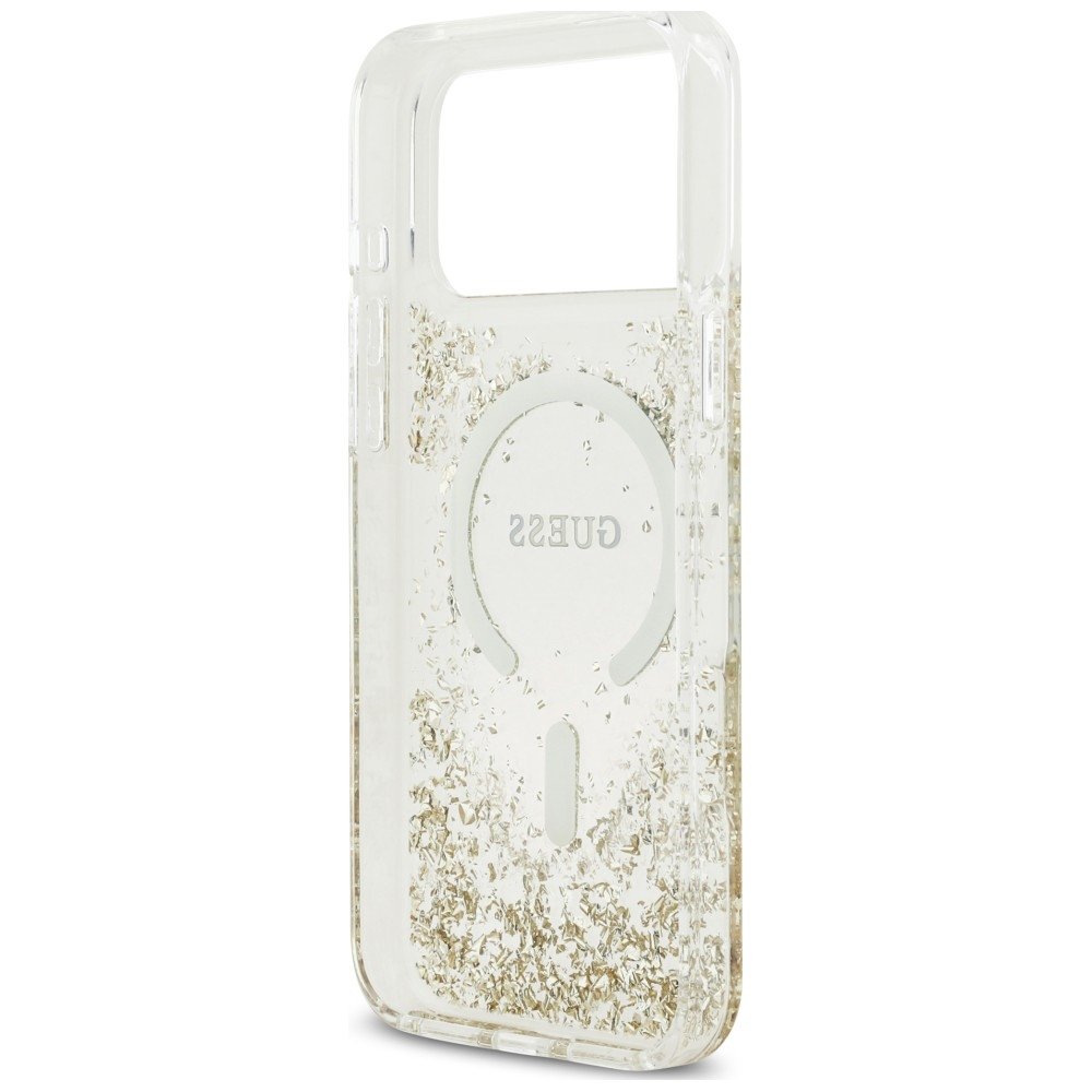 Guess Resin Bottom Glitter MagSafe Case Aizsargapvalks priekš iPhone 18 Pro Max / iPhone 17 Pro Max / zelta (GUHMP18XRGRGED)
