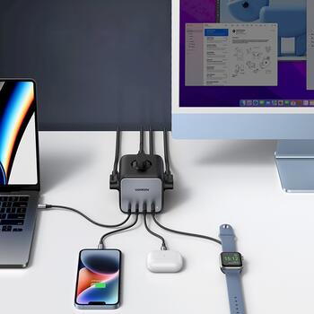 UGREEN CD268 DigiNest Удлинитель 1.8m 3 розетки с USB зарядным устройством (2x USB-A max 22.5W, 2x USB-C max 65W) / чёрный (UG-60113)