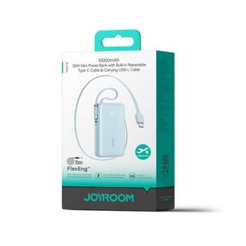 Joyroom JR-PR2L Power Bank with Digital Display C+U+U PD 35W 10000 mAh with Built-in Retractable Type-C and Lightning Lanyard Cable 0.7m Зарядная батарея / синий (JR-PR2L-BLU)