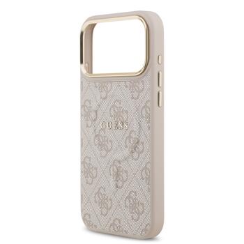 Guess PU Leather 4G Gold Frame MagSafe Case Защитный чехол для iPhone 17 Pro Max / розовый (GUHMP17XP4MSEGCP)