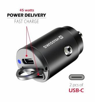 Swissten Nano PD Universāls Viedtālruņa Lādētājs 2x USB-C 45W (20111900)