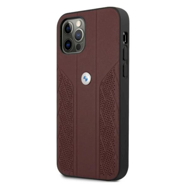 BMW BMHCP12MRSPPR Leather Curve Perforate Aizsargapvalks priekš iPhone 12 / 12 Pro 6,1