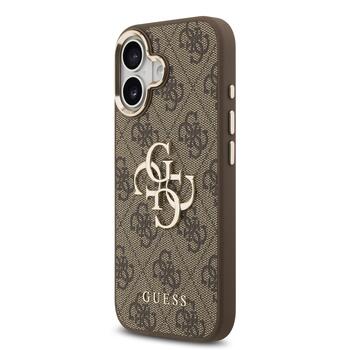 Guess PU Leather 4G Metal Logo Gold Frame Case Защитный чехол для iPhone 17 / коричневый (GUHCP17S4GMGCBR)