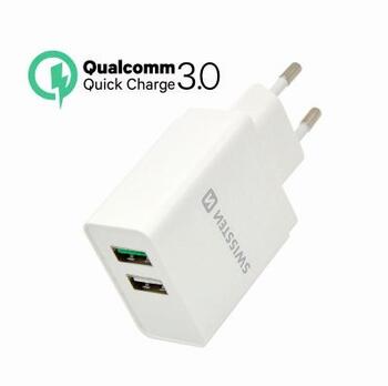 Swissten Premium Сетевое зарядное устройство Qualcomm 3.0 Quick Charge + Smart IC with 2x USB 30W Power (SW-TCH-Q-30W)