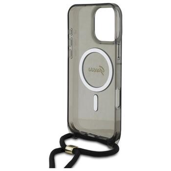 Guess GUHMP16XHCTSGNSK Crossbody Cord Script MagSafe Aizsargapvalks priekš iPhone 16 Pro Max 6.9