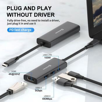 Swissten 4in1 USB-C Hub Многопортовая док-станция 100W / HDMI 4K / 2x USB-A (44040201)