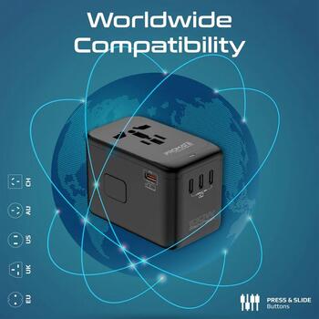 Promate TripMate-GaN100 GaNFast™ Universals tīkla lādētājs 100W / EU/US/UK/AU (TRIPMATEGAN100)