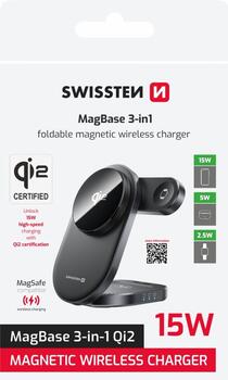 Swissten MagBase 3in1 Складное беспроводное зарядное устройство с поддержкой Qi2 (совместимо с MagSafe) (22055570)