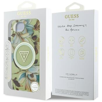 Case Guess IML Metal Glitter Flowers Triangle MagSafe Защитный чехол для iPhone 16e / 17e / зелёный (GUHMPSE4HFLPEDN)