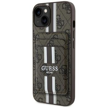 Case Guess 4G Stripes with wallet Magsafe Aizsargapvalks priekš iPhone 15 / brūns (GUBPHCP15SP4RPSW)
