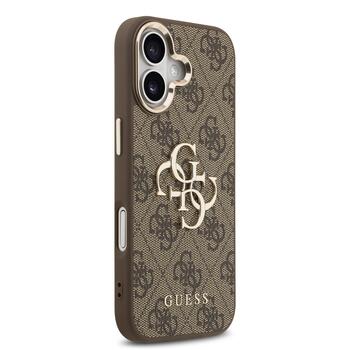 Guess PU Leather 4G Metal Logo Gold Frame Case Защитный чехол для iPhone 17 / коричневый (GUHCP17S4GMGCBR)