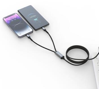 Swissten 2in1 Charging USB-C / 2x USB-C Kabelis 100W 1.5m (72501201)