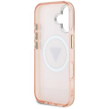 Case Guess IML Metal Glitter 4G Circle Triangle MagSafe Защитный чехол для iPhone 16 / розовый (GUHMP16SHG4PRTGP)