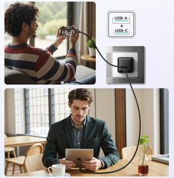 iPeax GaN USB-C / USB-A 3арядное устройство 45W (90010128)