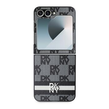 DKNY PU Leather Checkered Pattern and Stripe Case Aizsargapvalks priekš Samsung Galaxy Z Flip 6/7 FE / melns (DKHCZF6PCPTSSK)