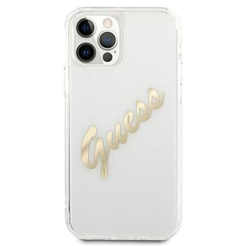 Guess GUHCP12MKTRSVGO Hardcase Vintage Script Gold Aizsargapvalks priekš iPhone 12/12 Pro 6,1