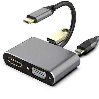 RoGer USB-C Мультимедиа адаптер HDMI 4K@30Hz / VGA 1080p / USB 3.0 / USB-C PD (RO-USBC-4IN1-GR)