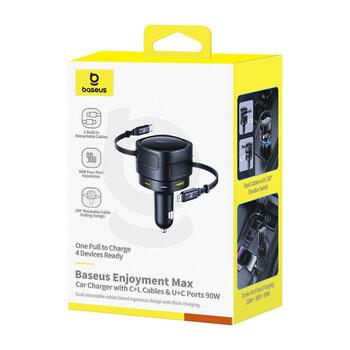 Baseus Enjoyment Max Автомобильное зарядное устройство с кабелями USB-C + Lightning и портами USB-A + USB-C 90W / чёрный (C00035507121-02)