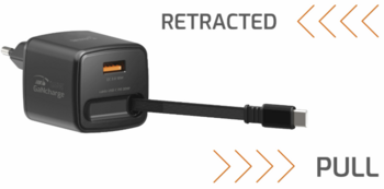 Swissten SlideCHARGE GaN Зарядное устройство 30W USB-A 18W С выдвижным USB-C проводом 0.75m Черный (22070202)