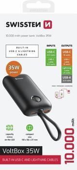 Swissten Voltbox 35W Power Bank 10000 mAh со встроенными кабелями USB-C и Lightning (22013936)