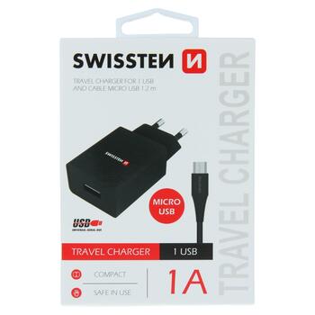 Swissten Travel Smart IC USB 1A зарядное устройство + кабель для передачи данных USB / Micro USB 1.2m (22062000)