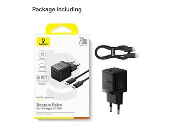 Baseus Palm Fast Charger Зарядное устройство USB-C 20W + кабель для передачи данных USB-C/USB-C 1m / чёрный (P10111602113-01)