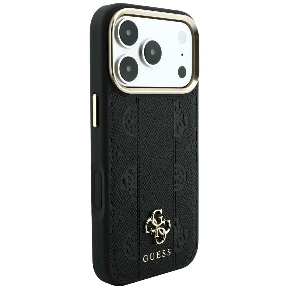 Guess Stripe Peony 4G Logo MagSafe Aizsargapvalks priekš iPhone 18 Pro Max / iPhone 17 Pro Max / melns (GUHMP18X6PGSU4EK)