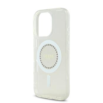 Guess IML Rhinestones Ring MagSafe Case Aizsargapvalks priekš iPhone 16 Pro / balts (GUHMP16LPFTDTEH)