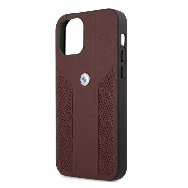 BMW BMHCP12MRSPPR Leather Curve Perforate Aizsargapvalks priekš iPhone 12 / 12 Pro 6,1