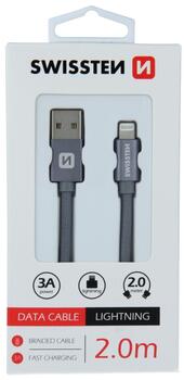 Swissten Textile Fast Charge 3A Lightning Кабель Для Зарядки и Переноса Данных 2m (SW-QU-LIGH-3A-2M-GR)