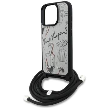 Karl Lagerfeld Crossbody Grained Pattern & Logo Case Защитный чехол для iPhone 16 Pro / серый (KLHCP16LPGGRMPCG)