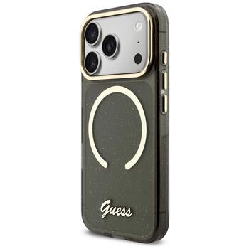 Guess IML Glitters Script Strap MagSafe Защитный чехол для iPhone 17 Pro / чёрный (GUHMP17L5HTGSMSK)