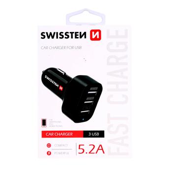 Swissten Triple Премиум Автомобильная зарядка 5.2A USB / 2.1A + 2.1A + 1A (SW-CCH-TRI5.2A-B)