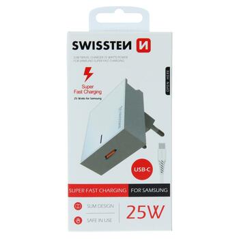 Swissten 25W Samsung Super Fast Charging lādētājs ar 1.2 m USB-C uz USB-C kabelis (SW-SAM-SFC-W)
